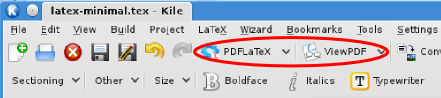 'PDFLaTeX' und 'View PDF' Knöpfe