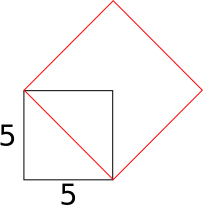 Zwei Quadrate, bei denen die Seite des grossen Quadrats der Diagonale des kleinen entspricht.