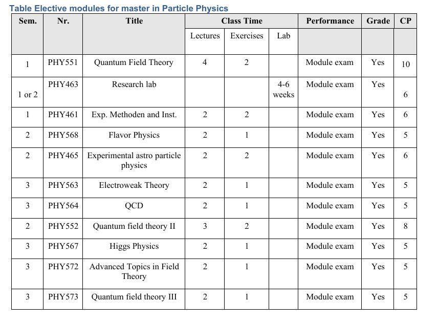 Particle physics elective modules